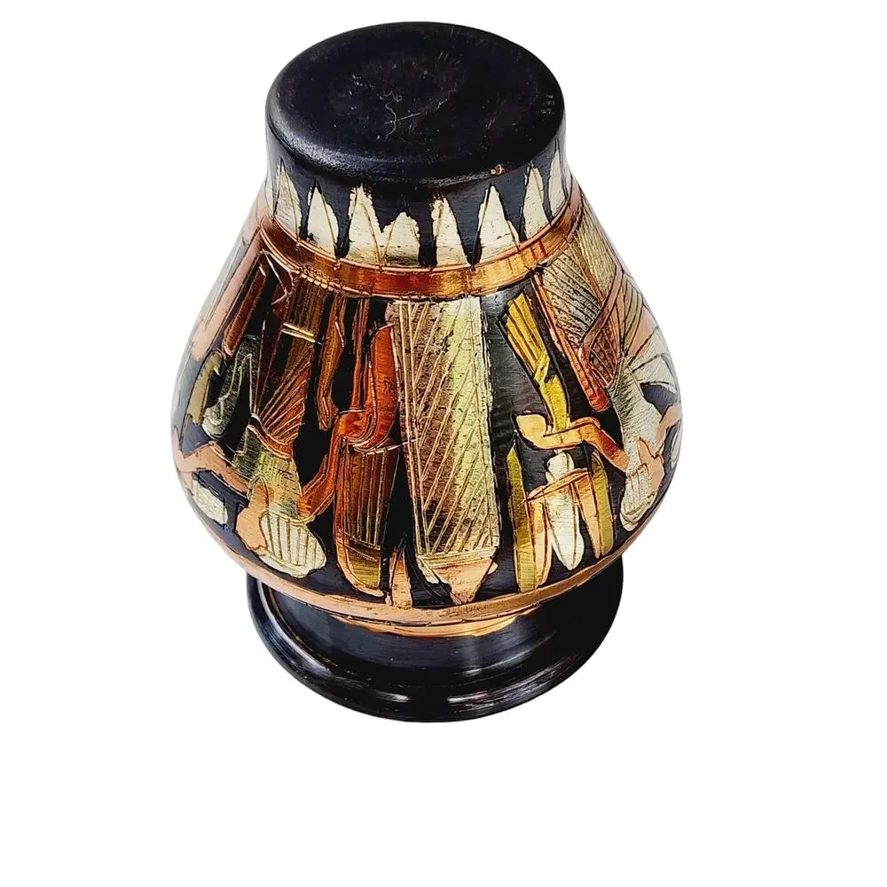 Vintage Egyptian Revival Engraved Brass Copper Bud Vase | Global Boho Decor